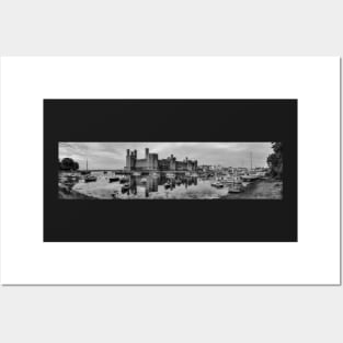 Caernarfon Castle Panoramic Black And White Posters and Art